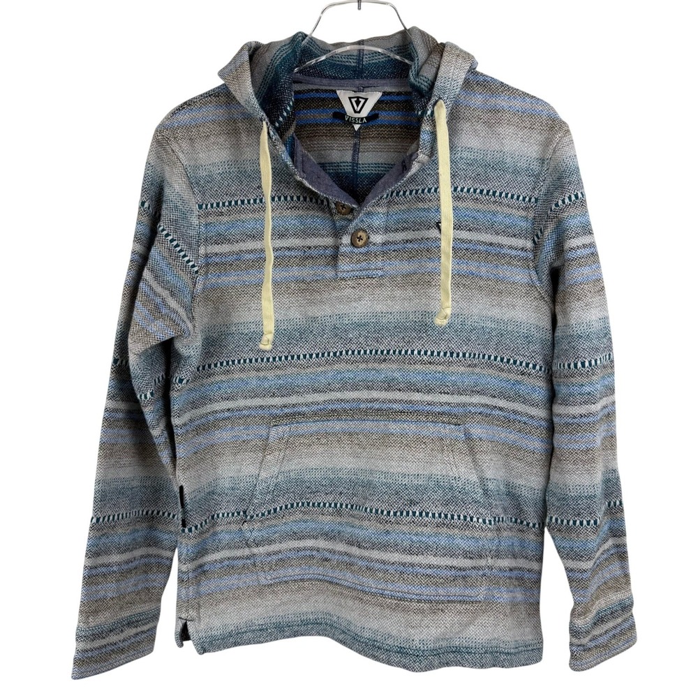 VISSLA SEGRADO Woven Striped Baja Hoodie Pullover MEN SMALL BEACH SURF‎ BLANKET